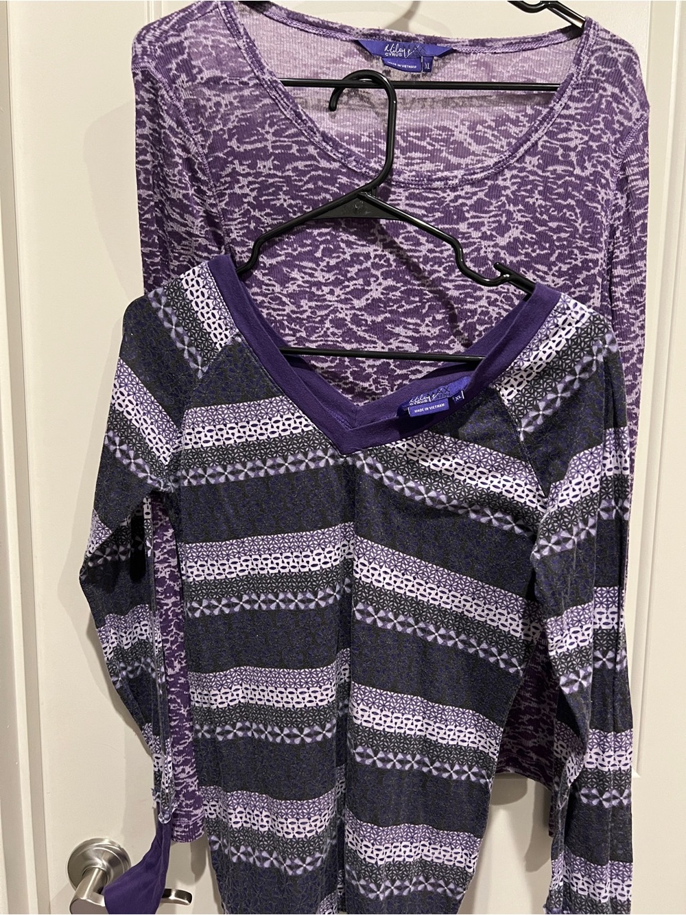 Two Max Azria Miley Cyrus Women's Purple Patterned Long-Sleeve Tees - Set of 2